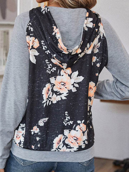Printed Raglan Sleeve Hoodie - MimiStylez