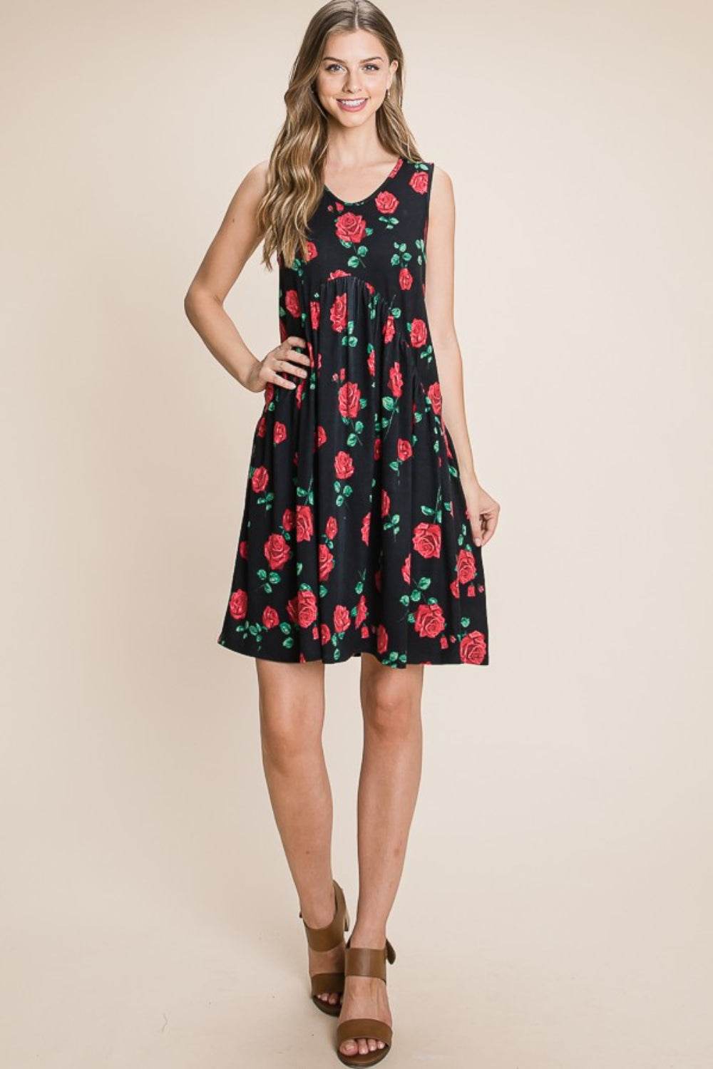 BOMBOM Floral Ruched Tank Dress - MimiStylez