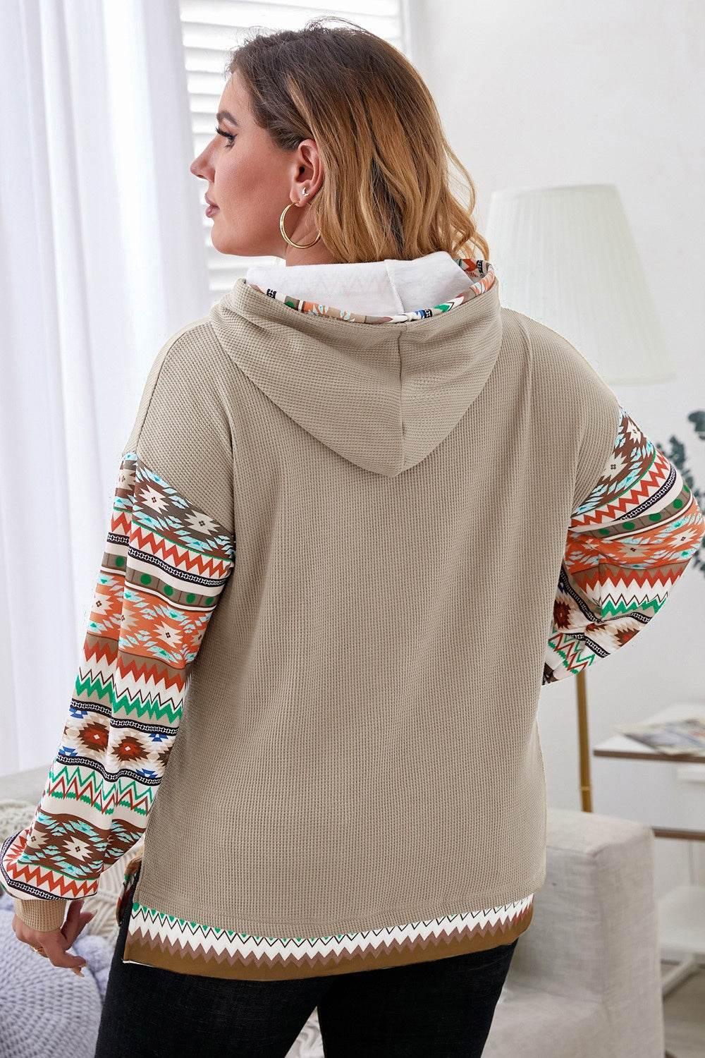 Plus Size Waffle-Knit Geometric Dropped Shoulder Hoodie - MimiStylez