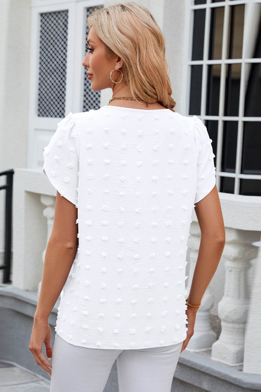 Swiss Dot Round Neck Short Sleeve T-Shirt - MimiStylez