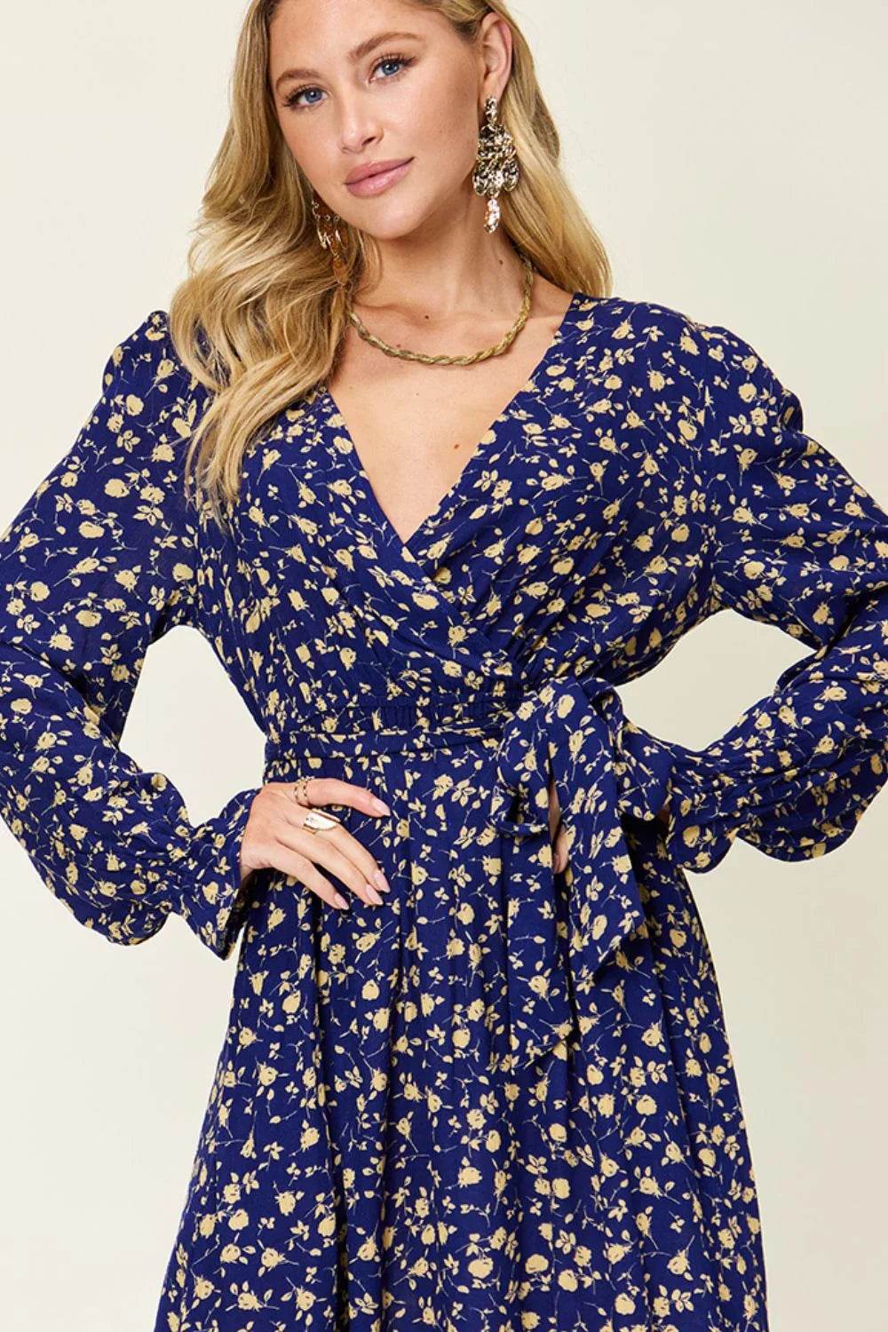 Double Take Full Size Tie Back Flounce Sleeve Dress - MimiStylez