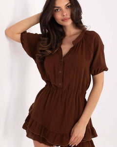 Muslin Jumpsuit with Flounce – Sweetheart Neck & Puff Sleeves - MimiStylez