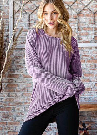 Heimish Full Size Round Neck Dropped Shoulder Blouse - MimiStylez