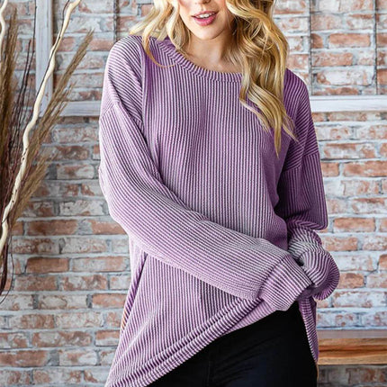 Heimish Full Size Round Neck Dropped Shoulder Blouse - MimiStylez