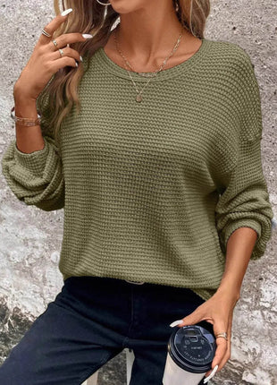 Plus Size Relaxed Fit Waffle Knit Round Neck T-Shirt - MimiStylez