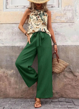 Printed Tank Top and Wide Leg Pants Set - MimiStylez
