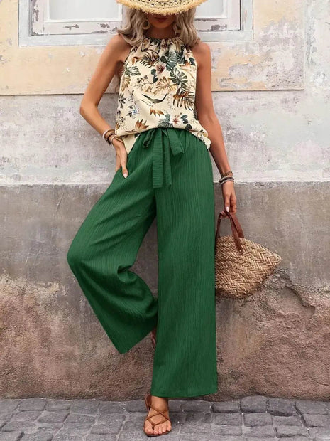 Printed Tank Top and Wide Leg Pants Set - MimiStylez