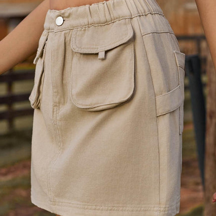 Pocketed Elastic Waist Denim Skirt - MimiStylez