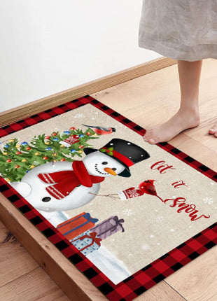 Christmas Carpet Red Christmas Tree Snowman Mat