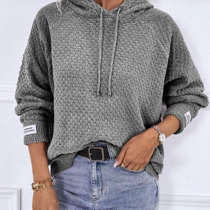 Texture Drawstring Long Sleeve Hooded Sweater - MimiStylez