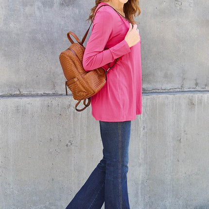 Basic Bae Full Size V-Neck Long Sleeve Top - MimiStylez