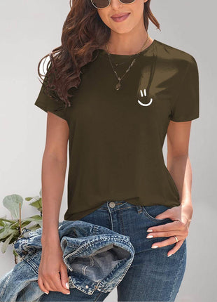 Smile Graphic Round Neck Short Sleeve T-Shirt - MimiStylez