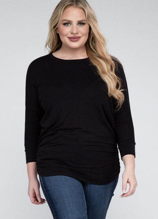 Plus Luxe Rayon Boat Neck 3/4 Sleeve Top - MimiStylez