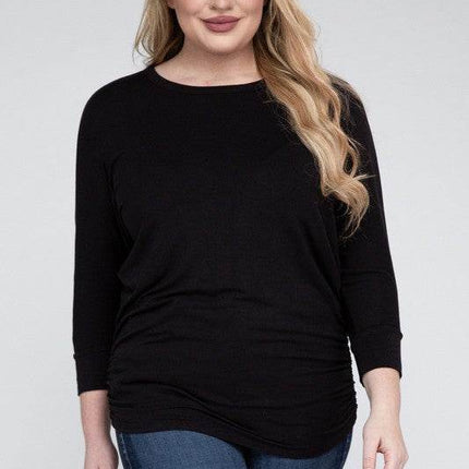 Plus Luxe Rayon Boat Neck 3/4 Sleeve Top - MimiStylez