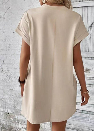 Pocketed Round Neck Short Sleeve Dress - MimiStylez