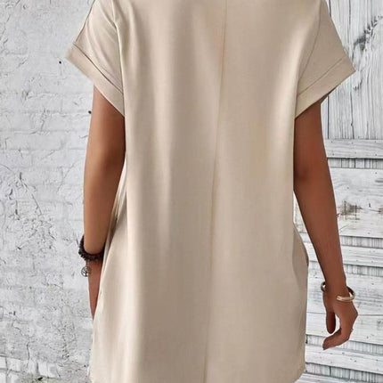Pocketed Round Neck Short Sleeve Dress - MimiStylez