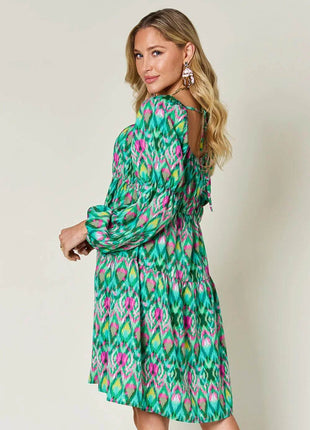 Double Take Full Size Printed Long Sleeve Dress - MimiStylez