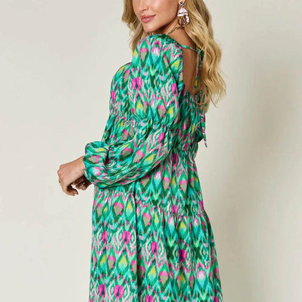 Double Take Full Size Printed Long Sleeve Dress - MimiStylez