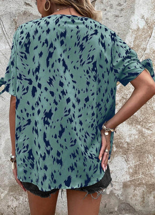 Tied Printed Boat Neck Blouse - MimiStylez