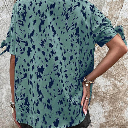 Tied Printed Boat Neck Blouse - MimiStylez