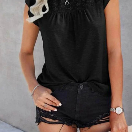 Ruffled Round Neck Cap Sleeve T-Shirt - MimiStylez