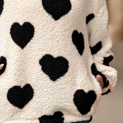 Fuzzy Heart Pocketed Dropped Shoulder Hoodie - MimiStylez