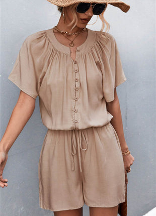 Buttoned Gather Detail Romper - MimiStylez