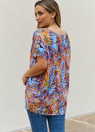 Be Stage Full Size Printed Dolman Flowy Top - MimiStylez