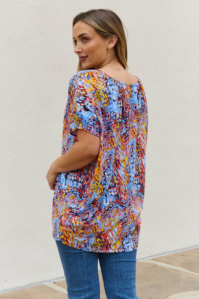 Be Stage Full Size Printed Dolman Flowy Top - MimiStylez