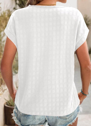Textured Round Neck Short Sleeve Top - MimiStylez