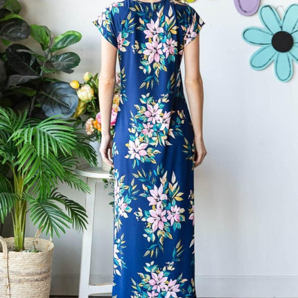 Heimish Full Size Floral Short Sleeve Slit Dress - MimiStylez