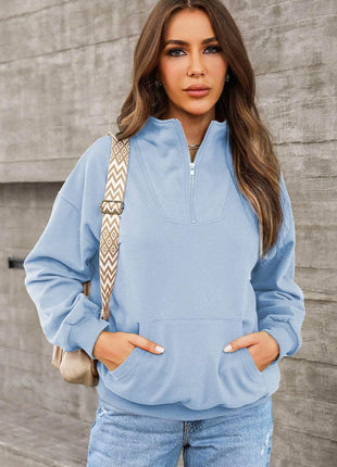 Quarter Zip Dropped Shoulder Sweatshirt - MimiStylez