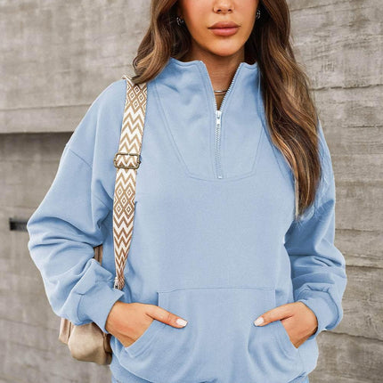 Quarter Zip Dropped Shoulder Sweatshirt - MimiStylez