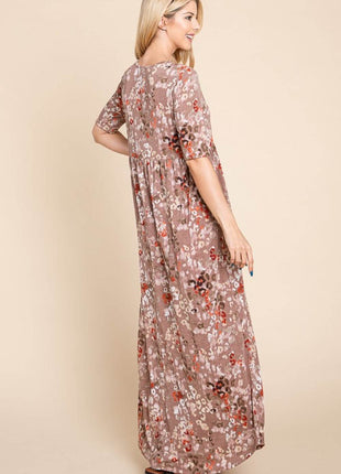 BOMBOM Printed Shirred Maxi Dress - MimiStylez