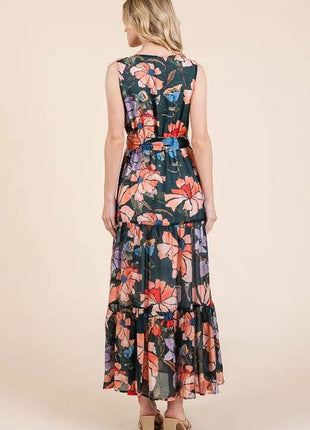 Lime 'N' Chili Floral Print Sleeveless Tie Waist Maxi Dress - MimiStylez