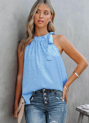 Printed Tied Grecian Neck Tank - MimiStylez