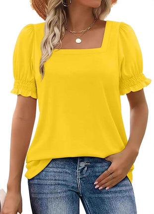 Simple U-neck Petal Sleeve Loose T-shirt - MimiStylez