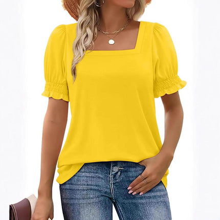 Simple U-neck Petal Sleeve Loose T-shirt - MimiStylez
