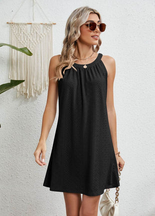 Eyelet Grecian Neck Mini Dress - MimiStylez