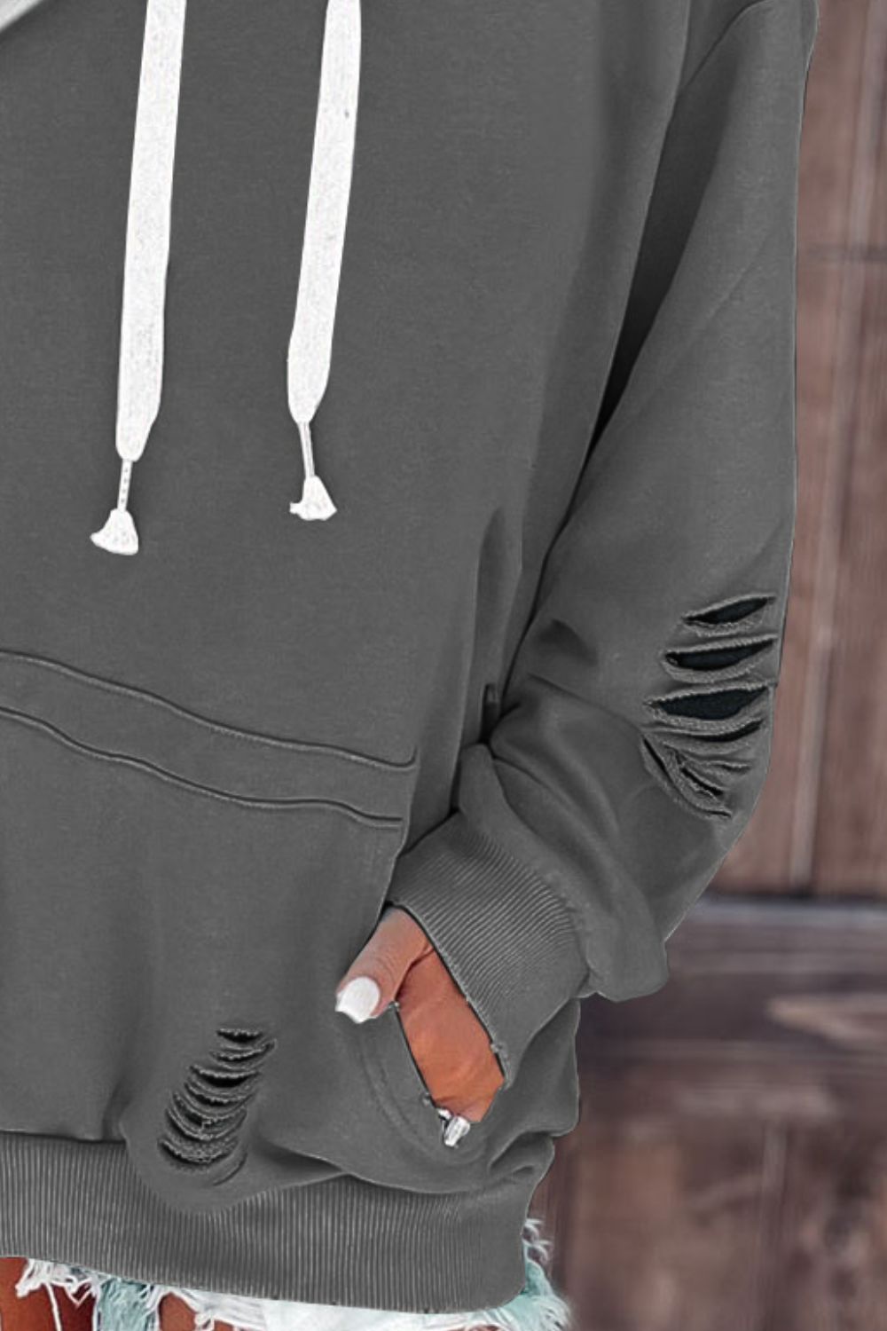 Cutout Dropped Shoulder Hoodie