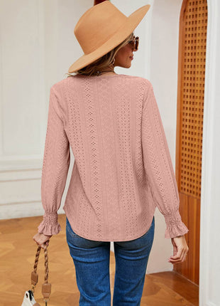 Contrast Flounce Sleeve Blouse - MimiStylez