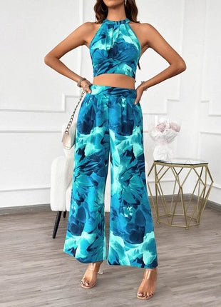 Devine Printed Halter Neck Top and Pants Set - MimiStylez