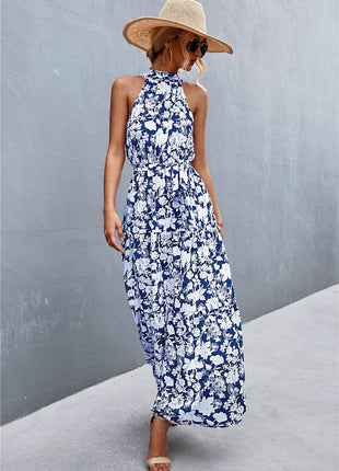 Printed Sleeveless Tie Waist Maxi Dress - MimiStylez