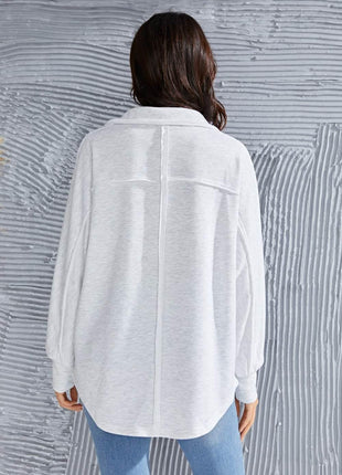 Exposed Seam Collared Neck Sweatshirt - MimiStylez