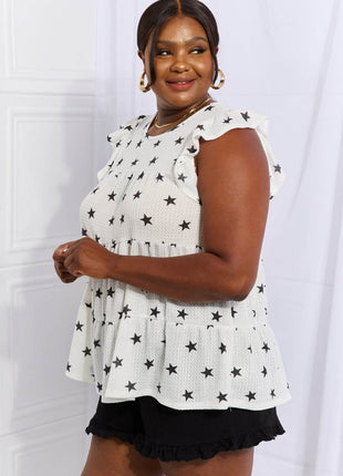 Heimish Shine Bright Full Size Butterfly Sleeve Star Print Top - MimiStylez