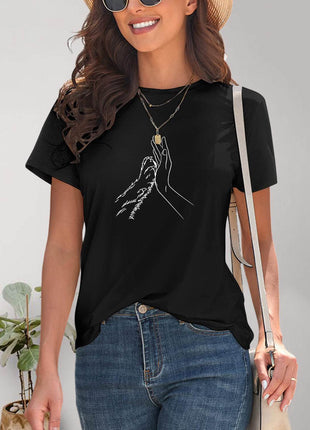 Graphic Round Neck Short Sleeve T-Shirt - MimiStylez