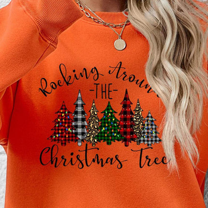 Christmas Tree Graphic Round Neck Sweatshirt - MimiStylez