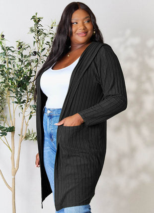 Basic Bae Full Size Hooded Sweater Cardigan - MimiStylez