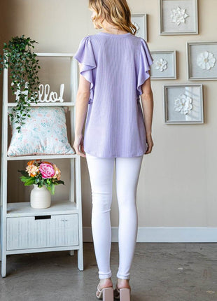 Heimish Full Size Ruffled Sleeve Ribbed Top - MimiStylez