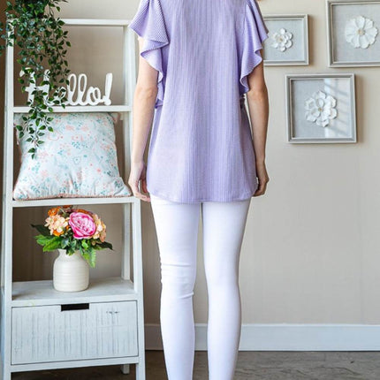 Heimish Full Size Ruffled Sleeve Ribbed Top - MimiStylez